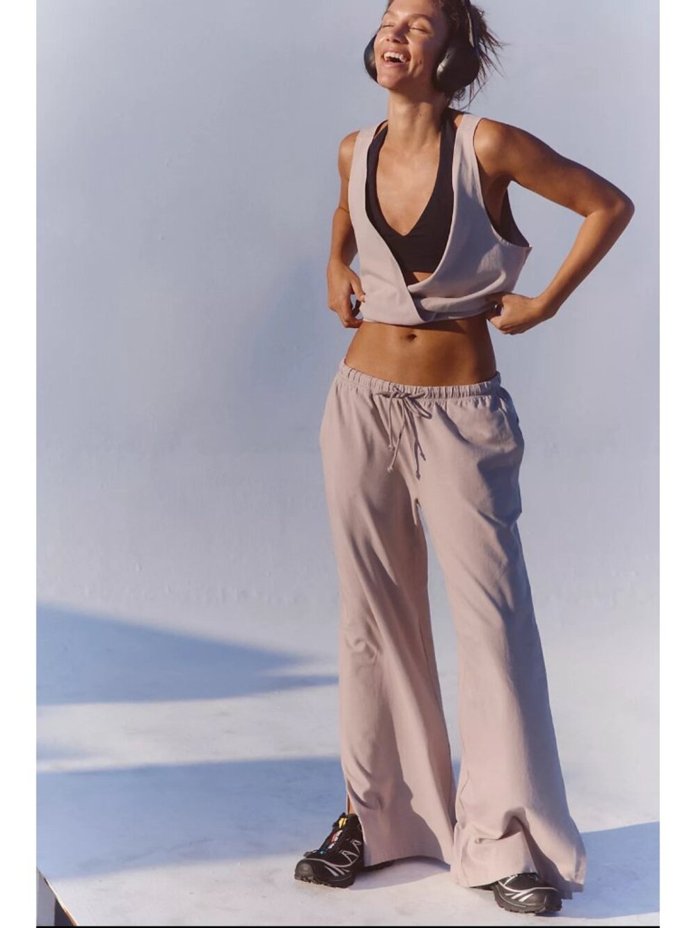 NWT Free People Hot Shot V-Neck Two-Piece Pants Set Gray Small